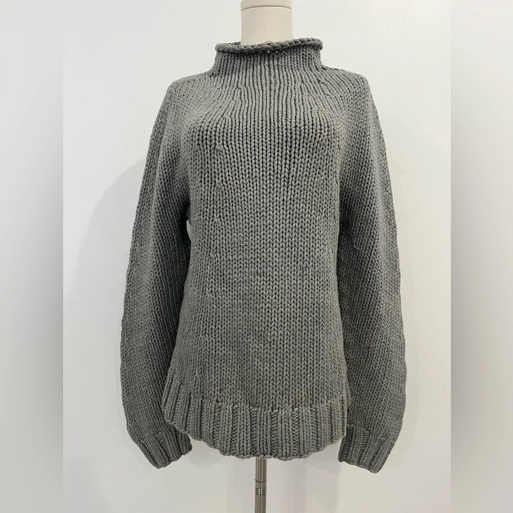 J. Crew Vintage Hand Knit Cotton Roll Neck Gray Swater - Picture 4 of 11